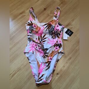 Salt + Cove Floral Swimsuit with Pink and Brown Accents
